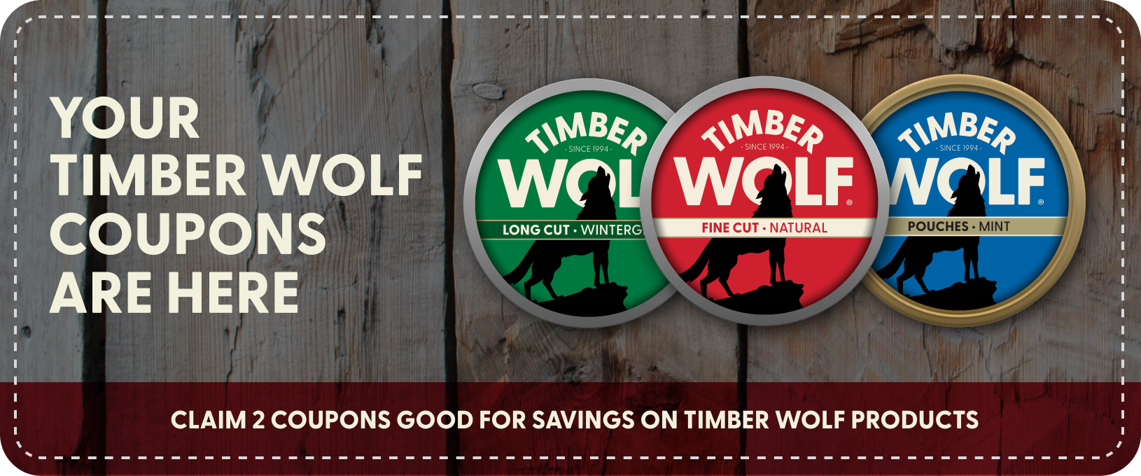 Variety of Timber Wolf cans featuring different flavors, showcasing the product range available for savings with coupons