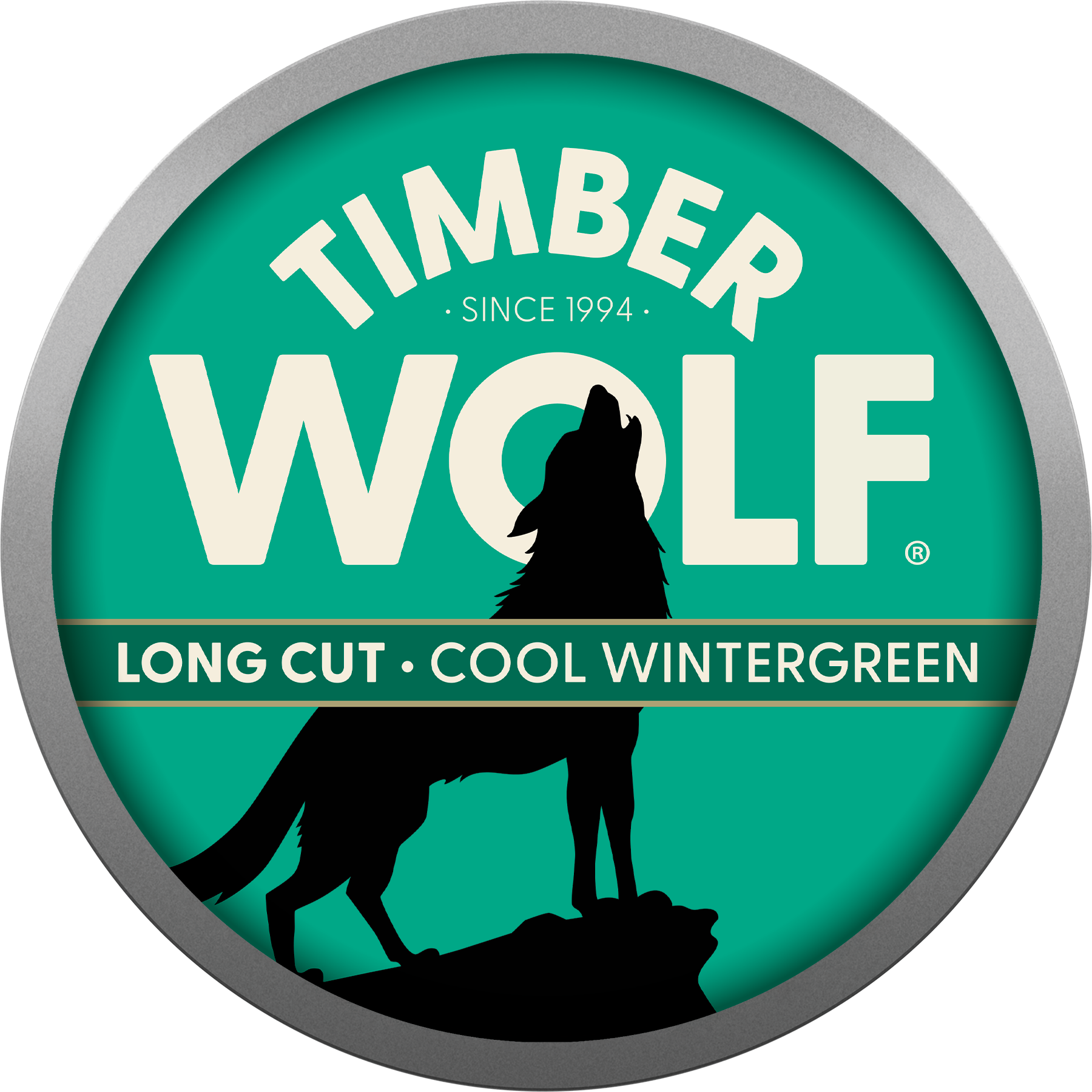 Can of Timber Wolf Moist Snuff long cut in cool wintergreen flavor